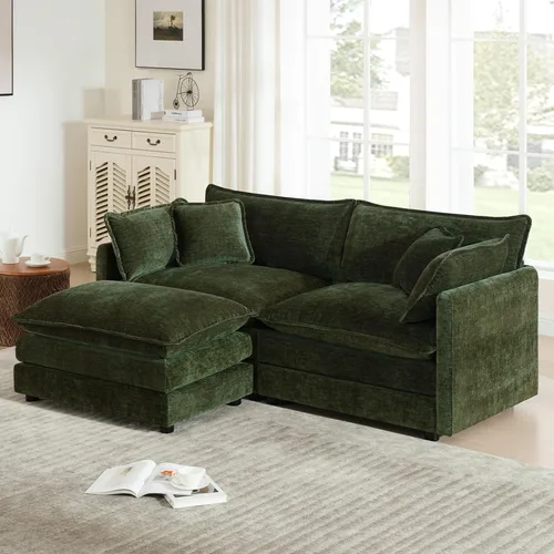 Miniatura 23 de GNIXUU 76" Modular Sectional Sofa, Beige Loveseat Sofa Cloud 2 Seater Couch, Comfy Chenille Love Seats 25" Deep Seat with 2 Pillows for Small Spaces