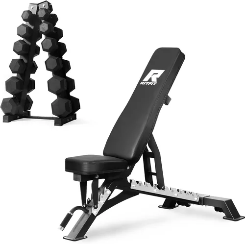 Miniatura 49 de RitFit Juego de mancuernas hexagonales con revestimiento de goma de 5 a 780 libras con estante para gimnasio en casa, entrenamiento de fuerza