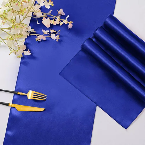 Miniatura 5 de Horbaunal - Juego de 24 caminos de mesa de satén azul real de 12 x 108 pulgadas, caminos de mesa suaves para bodas, banquetes, fiestas de cumpleaños