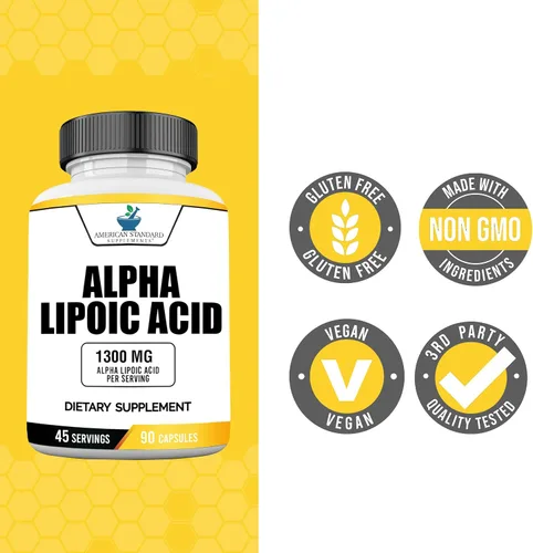 Miniatura 5 de American Standard Supplements Ácido alfa lipoico 1300 mg por porción, vegano, sin gluten, sin OMG, 60 cápsulas, 30 porciones