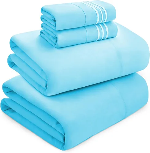 Mocassi Juego de sábanas de lujo de 4 piezas, calidad prémium de hotel de 1800 hilos, ajuste fácil, sábanas y fundas de almohada resistentes a las