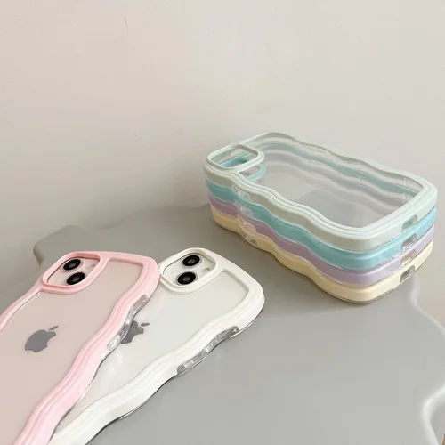 Miniatura 3 de QLTYPRI Funda compatible con iPhone 7/8/SE, bonita funda transparente con marco ondulado rizado para niñas y mujeres, funda protectora de TPU