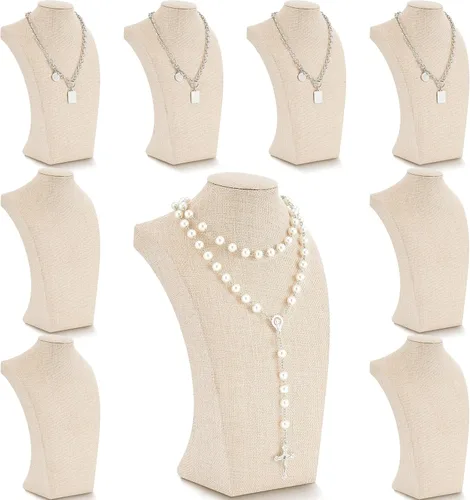 Miniatura 9 de Kigley 6 piezas de collar de lino para exhibición de busto, soporte de joyería para maniquí de venta de joyas (11.4 x 6.9 pulgadas)