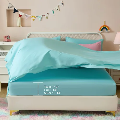 Miniatura 37 de Dinjoy Juego de edredón para niñas, tamaño individual, colorido, azul, rosa, morado, arcoíris, juego de ropa de cama de 6 piezas en una bolsa