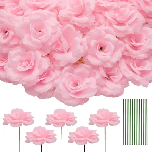 50 unidades de cabeza de rosa, flores artificiales a granel para manualidades, cabeza de flor de seda de rosa falsa de 3 pulgadas, flores sintéticas