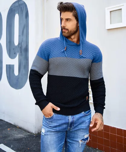 Miniatura 2 de Zaitun - Sudadera de punto con capucha para hombre, de manga larga, color liso, suéter con capucha