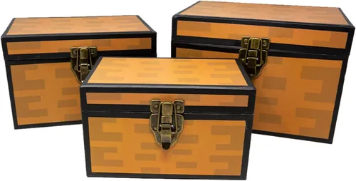 Blue Orchards Pixel - Cajas de cartón del tesoro (juego de 3), decoración para videojuegos, fiestas de cumpleaños, diversión minera, almacenamiento