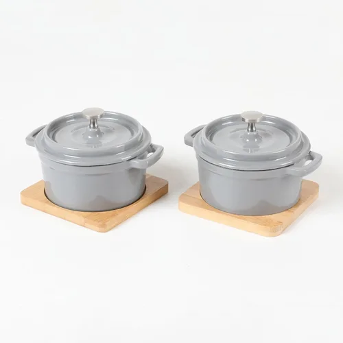 HAWOK Mini cacerola de hierro fundido esmaltado para horno holandés con tapa de 9.1 fl oz/9.13 oz/1.08 tazas, color gris, juego de 2