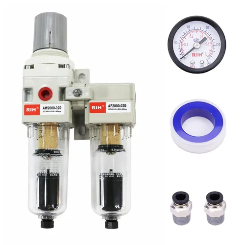 Miniatura 11 de RIH Sistema de secado de aire - Filtros de aire dobles NPT de 1/2 pulgada, filtro de partículas de 5 micras y regulador de presión de aire, calibre