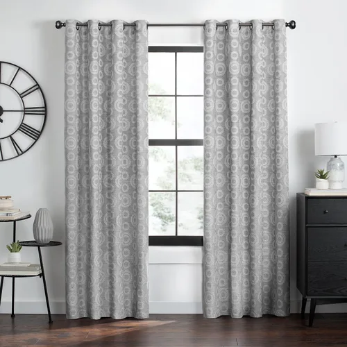 ACHIM Panel de cortina de ventana con ojales, 52 pulgadas de ancho, 63 pulgadas de largo, ojales de 2.25 pulgadas, color gris, filtrado de luz