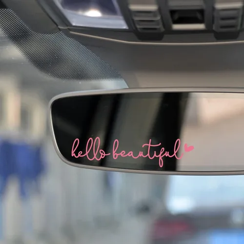 Miniatura 2 de 3 x Adhesivo para Espejo Retrovisor "Hello Beautiful", Adhesivos para Espejo de Tocador, Adhesivo de Vinilo para Espejo Retrovisor, Regalos de Rosa