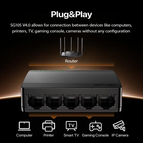 Miniatura 3 de Tenda Conmutador Ethernet Gigabit no administrado de 5 puertos, divisor Ethernet, concentrador de red, 5 puertos de 10/100/1000Mbps, Plug & Play