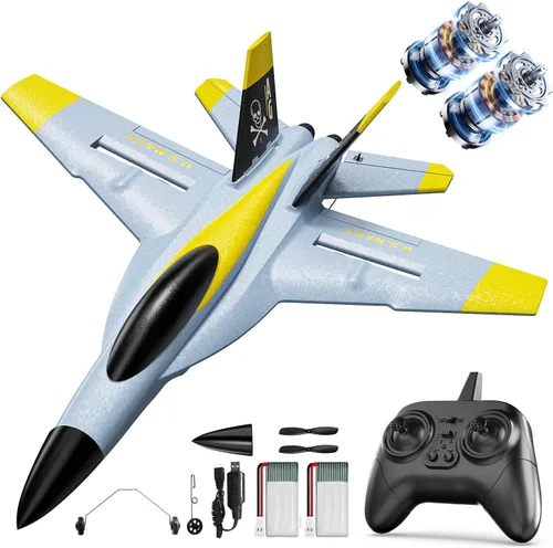 Miniatura 7 de DEERC 4CH Avión RC sin escobillas, avión de control remoto de ciencia ficción con luces LED RTF, juguetes de aviones acrobáticos, estabilizador
