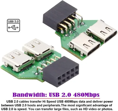 Miniatura 6 de Puertos duales USB 3.1 tipo C USB-C hembra a USB 2.0 placa madre 9pin 10pin adaptador de cabecera PCBA 480Mbps