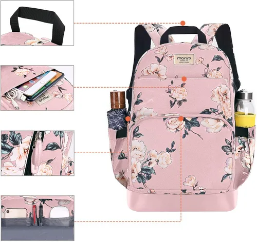 Miniatura 5 de MOSISO Mochila para laptop de 15.6 a 16 pulgadas para mujer, bolsa de poliéster antirrobo, elegante, informal, con correa de equipaje y puerto
