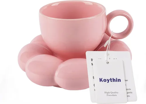 Miniatura 10 de Koythin - Juego de taza de café de cerámica con platillo, taza creativa y linda con posavasos de girasol para oficina y hogar, apta
