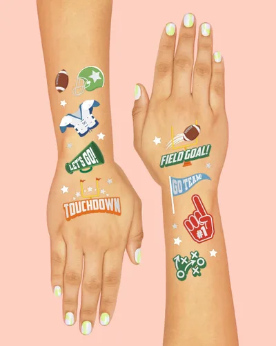 Miniatura 4 de xo, Fetti Tatuajes temporales de fútbol – 60 estilos de aluminio Fiesta de cumpleaños deportiva, suministros de fiesta de equipo de touchdown