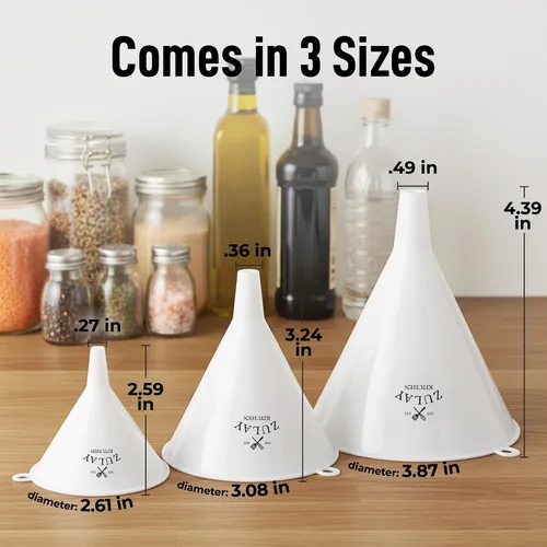 Miniatura 3 de Zulay Kitchen Juego de 3 Embudos de Plástico – Embudos de Cocina Grandes, Medianos y Pequeños con Pico Vertedor – para Llenar Botellas de Agua