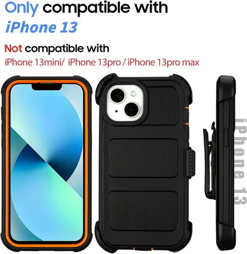 Miniatura 2 de para Funda Defender iPhone 13 con Clip, para Funda Holster iPhone 13 con Soporte, para Funda Resistente iPhone 13 de Dos Capas de Protección, Negro