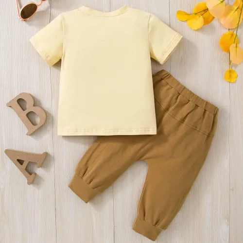 Miniatura 19 de Pudcoco Conjunto de camiseta de manga corta con letras y pantalones largos sólidos para el verano
