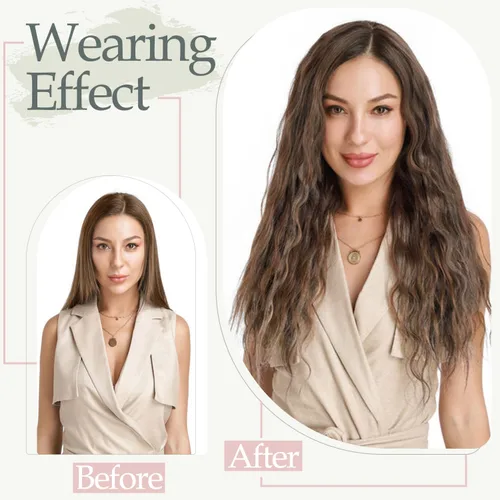 Miniatura 6 de S-noilite Extensiones de cabello sintético con clip de 24 pulgadas, 5 unidades, ondas sueltas, extensiones de cabello sintético grueso y natural