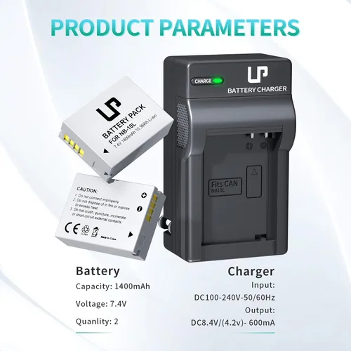 Miniatura 6 de LP Paquete de cargador de batería NB-10L, paquete de 2 baterías de 1400 mAh y cargador de pantalla de luces LED para cámara digital Canon PowerShot