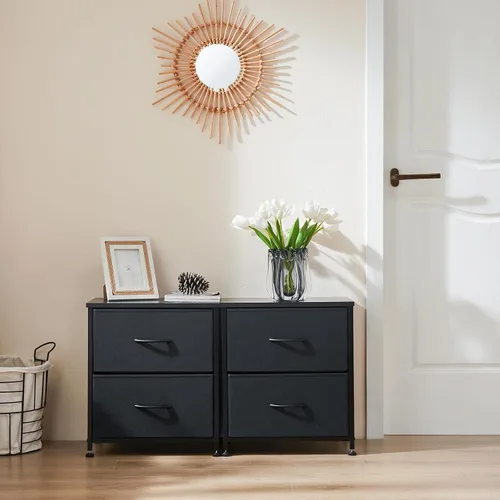 Miniatura 8 de NEWBULIG Mesita de noche con 2 cajones de tela, cómoda pequeña de 25 pulgadas de alto, mesita de noche con almacenamiento para dormitorio, armario