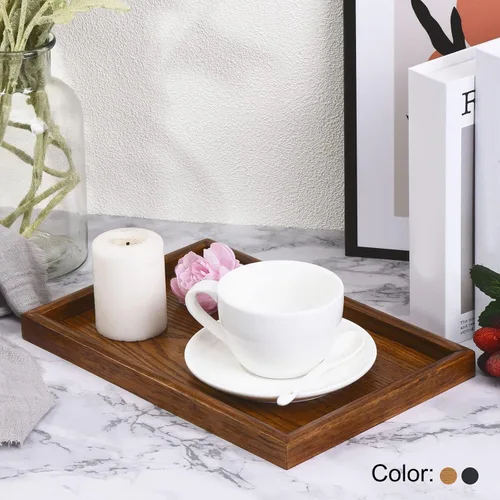 Miniatura 4 de PATIKIL Bandeja de madera para servir de 12 x 8 pulgadas, base exterior rectangular decorativa para decoración del hogar, mesa de cocina