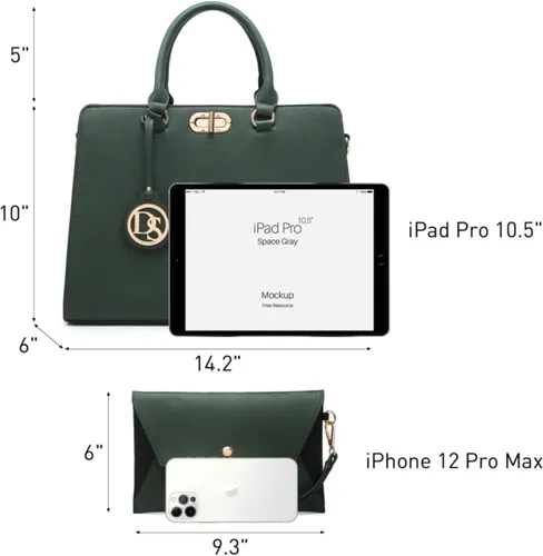 Miniatura 4 de Dasein Bolsos de mano para mujer, bolsos de mano con asa superior, bolsos de trabajo, bolsos de hombro con embrague a juego, juego de 2 piezas