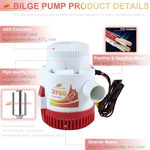 Miniatura 4 de Bomba de agua sumergible de sentina de 3700 GPH Bomba de agua de 12 V CC con interruptor de flotador adecuada para ferry, yate, sistema de drenaje