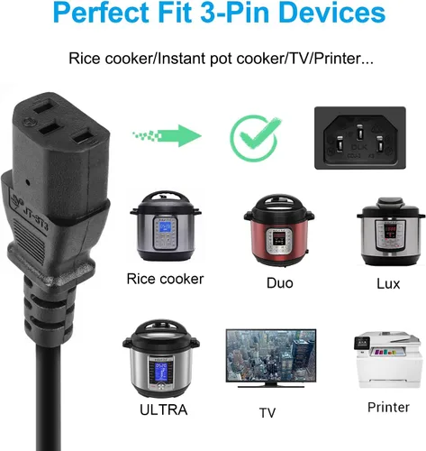 Miniatura 2 de Cable de alimentación compatible con olla a presión eléctrica Instant Pot, olla rápida de potencia, olla arrocera, máquina de leche de soja