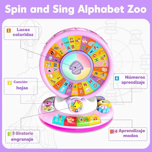 Miniatura 2 de Juguetes para niños de 1, 2 y 3 años, niños y niñas, Alfabeto musical con luces y sonidos para girar y cantar, juguetes educativos de aprendizaje