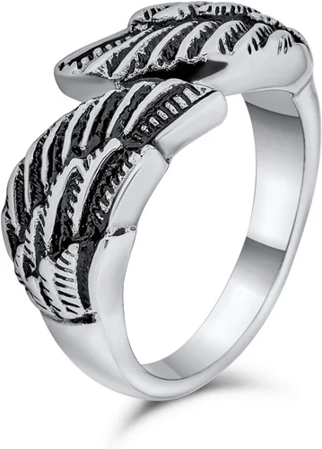 Miniatura 2 de Bling Jewelry Anillo unisex personalizado con iniciales del alfabeto ABC con monograma religioso espiritual y corazón espiritual ala de ángel