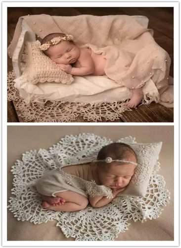 Miniatura 3 de Accesorios de fotografía para bebé, tapete de envoltura para recién nacido, almohada para sesión de fotos con alfombrilla de encaje para sesión