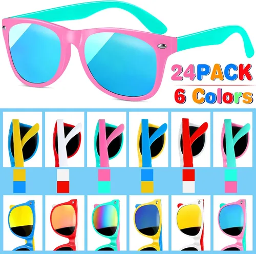 Miniatura 6 de GINMIC Gafas de sol para niños, paquete de 24 unidades de neón para fiesta, con protección UV a granel para niños y niñas de 3 a 6 años