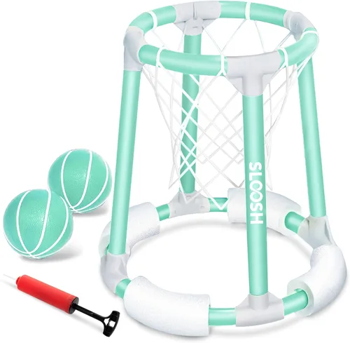 Sloosh Juguetes de aro de baloncesto para piscina, juego flotante de baloncesto para piscina, flotadores de natación con bomba de bolas, juguete de