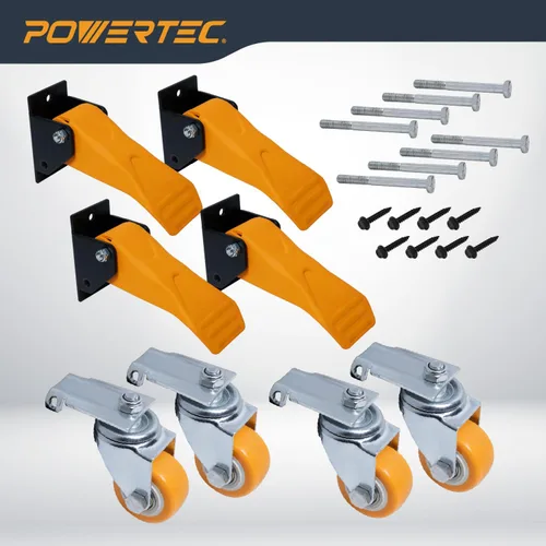 Miniatura 7 de POWERTEC Workbench Caster Kit Set of 4 with Quick Release Plate & 600 lbs Loads, 2-1/2 Inch Retractable Stepdown Caster Wheels for Workbenches