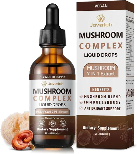 Miniatura 9 de Suplemento de gotas líquidas complejo de hongos – melena de león, shiitake, trompeta rey, cola de pavo, reishi, cordyceps y chaga, tintura vegana 7