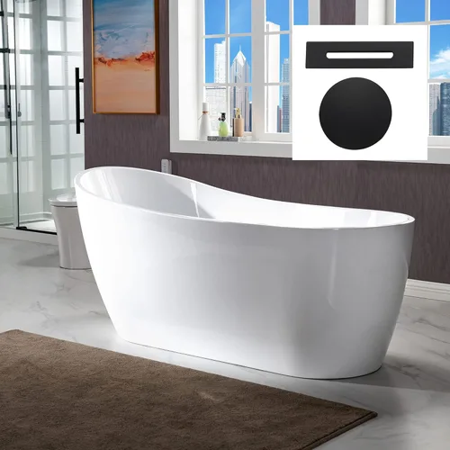 Miniatura 19 de WOODBRIDGE Drenaje y desbordamiento de bañera de remojo acílico blanco independiente de 67 pulgadas, BTA1508-B/N-Drain &O, con secado de níquel