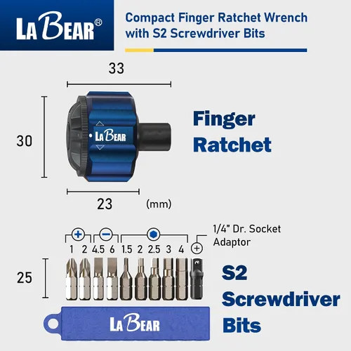 Miniatura 2 de LABEAR Kit de trinquete de palma DR de 11 piezas, 1/4 pulgadas, mini trinquete de dedo, llave de engranaje, puntas de destornillador con Philips