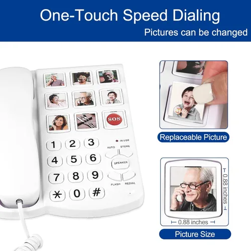 Miniatura 2 de Teléfono fijo para personas mayores, teléfonos con botones grandes para personas mayores con discapacidad visual, con timbre extra fuerte, botones