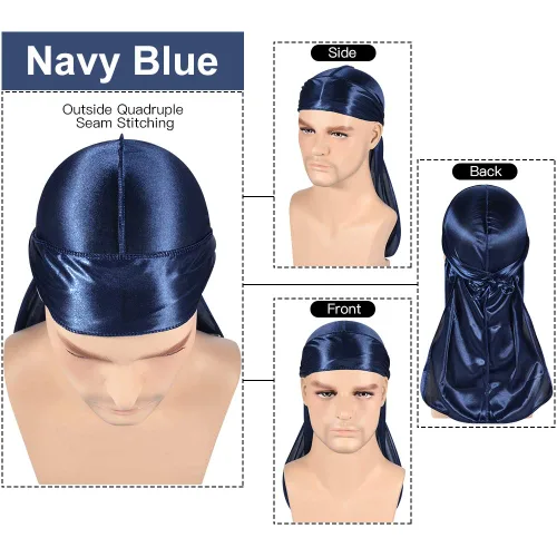 Miniatura 2 de Paquete de 3 piezas de durags sedosas para ondas de hombres, de regalo 1 gorra para marcar las ondas, talla única