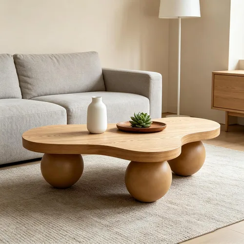 Miniatura 21 de Mesa de centro Cloud de 47.2 pulgadas con 3 patas de bola, moderna mesa central irregular para sala de estar, mesa de té pequeña baja y bonita