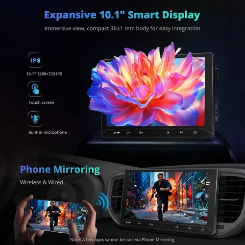 Miniatura 3 de A5L Estéreo de coche Android de 10.1 pulgadas de doble DIN, CarPlay inalámbrico y Android Auto, DriveChat AI, Salida HDMI, Control IoT, Arranque