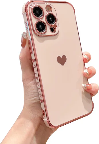 Miniatura 8 de DEFBSC Funda compatible con iPhone 15, con borde galvanizado, diseño de corazón con correa para la muñeca, protección completa de la cámara