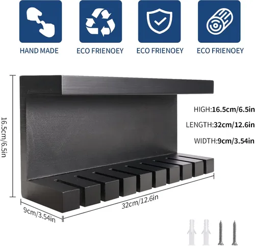 Miniatura 2 de Yamahiko Organizador de cinturón, colgador de pared con doble estantería, estante universal para hombres y mujeres, color negro