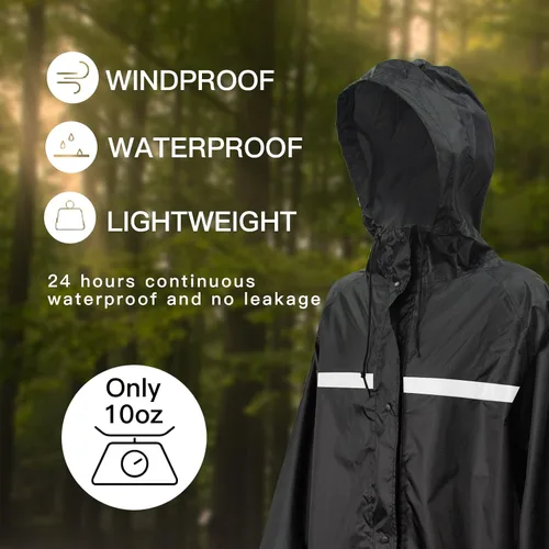 Miniatura 4 de LOOGU Chaqueta de lluvia con capucha, impermeable largo y ligero, poncho de lluvia de camuflaje impermeable para hombres