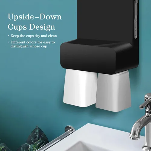 Miniatura 4 de UMICKOO Dispensador automático de enjuague bucal para baño, 23.67 onzas, dispensador de enjuague bucal montado en la pared con tazas magnéticas