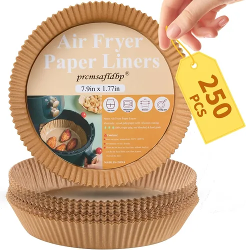 250 forros redondos para freidora de aire de 7.9 pulgadas, desechables para panaderos caseros, papel de aceite de silicona grueso, soporta hasta 450