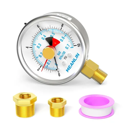 Miniatura 12 de MEANLIN MEASURE 0~100 Psi Manómetro de acero inoxidable con esfera de 2.5 pulgadas con puntero de reinicio, relleno de líquido, WOG para agua
